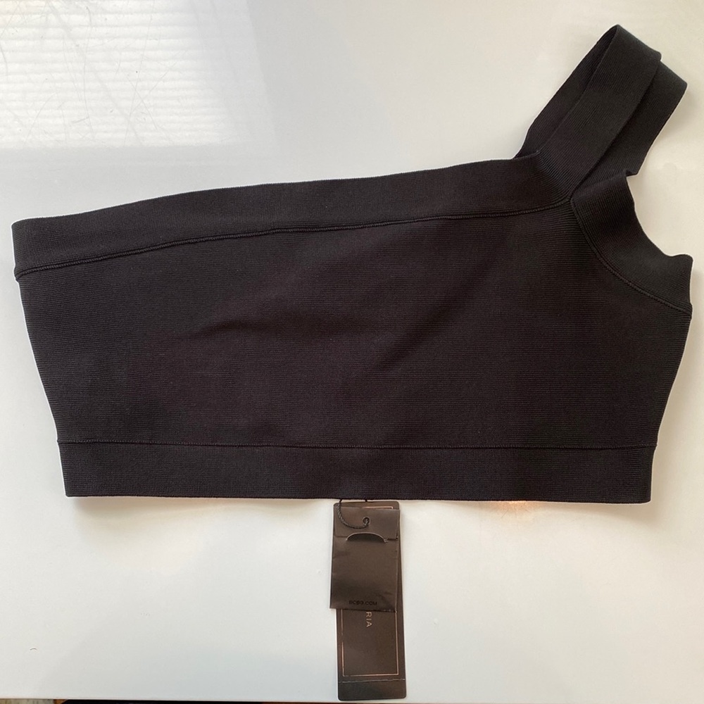BCBGMaxAzria One-shoulder Black Crop Top